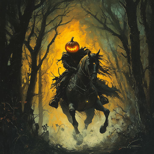 Headless rider in a forest of dead trees