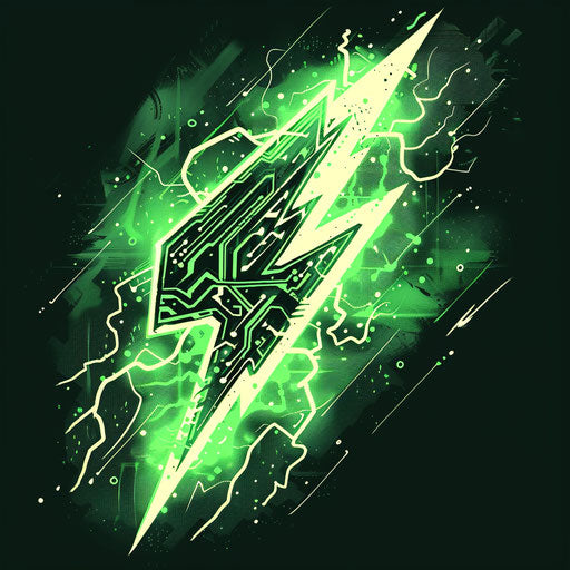 Neon green thunderbolt with circuit patterns