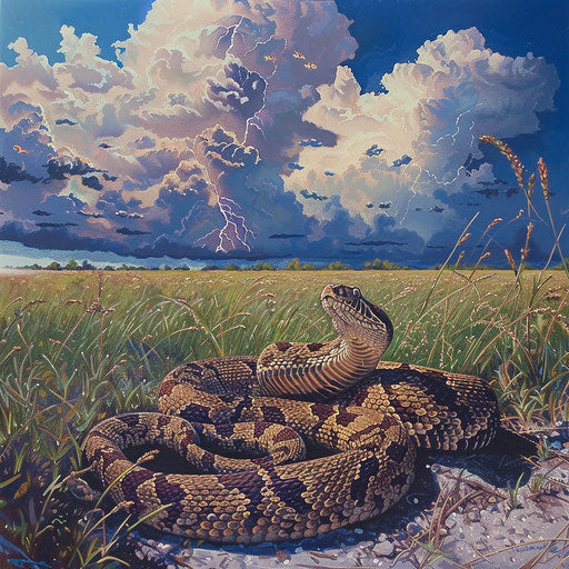 Revival of a rattlesnake in a stormy prairie