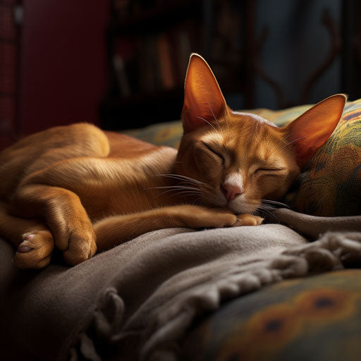 Abyssinian cat napping on a sofa