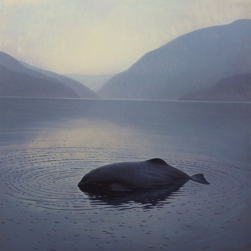 Tranquil scene with a Yangtze porpoise near the surface at dawn