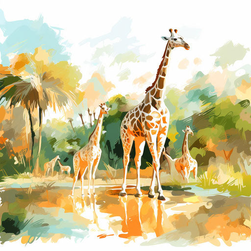 Zoo clipart in the style of Impressionistic Art, on white background