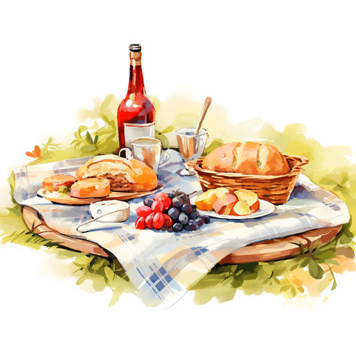 Impressionistic picnic clip art on white background