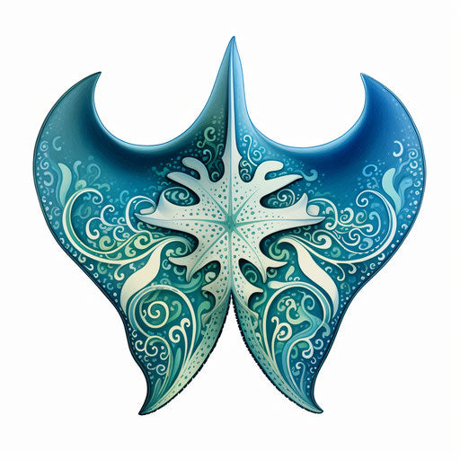 Stylized blue stingray with Hawaiian word, feminine sticker art