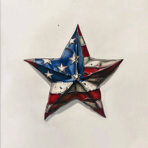 Nautical star tattoo with American flag colors