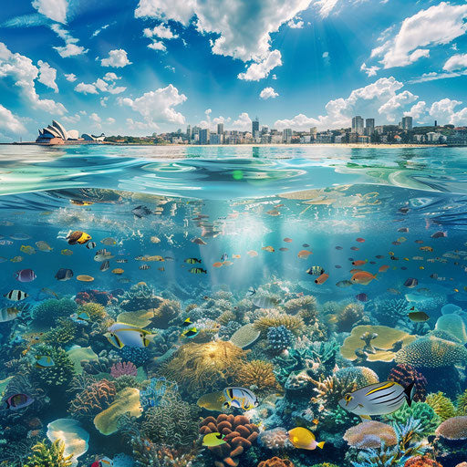 Underwater scene at Bondi Beach, Australia with vibrant marine life