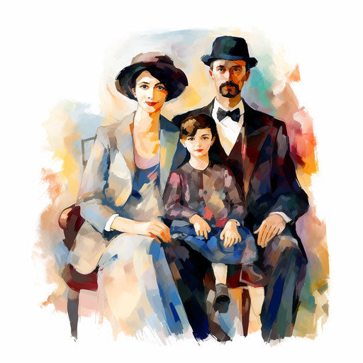 Impressionistic Art style family illustration on white background