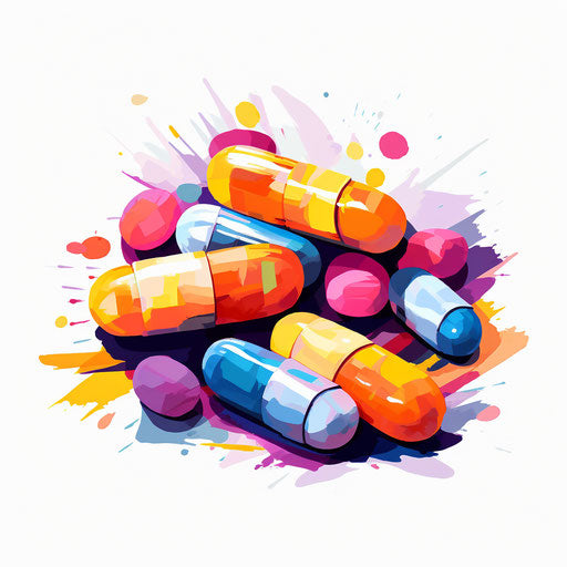 Pill illustration in the style of Impressionistic Art, on white background