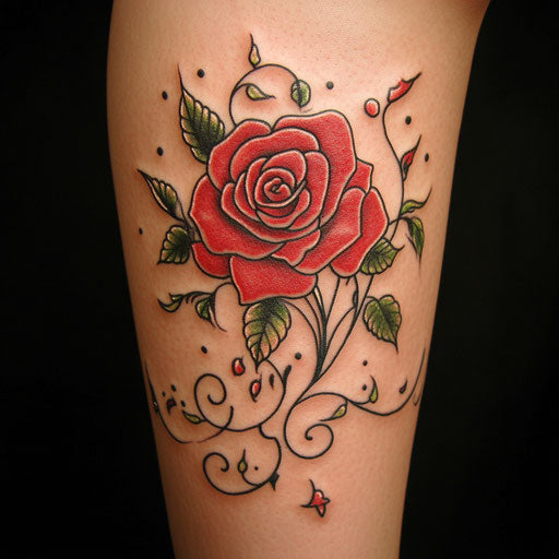 Simple flower tattoos with a bold rose and tribal pattern