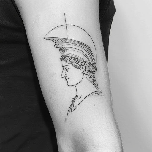 Minimalist tattoo of wisdom goddess in black outline