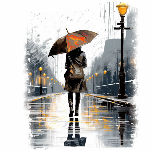 Rain clipart in the style of Chiaroscuro Art, on a white background