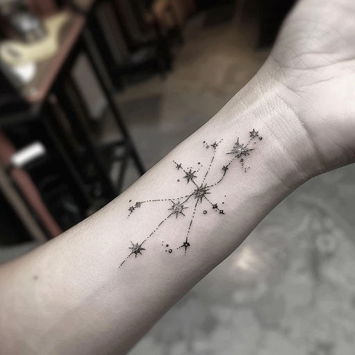 Star constellation wrist tattoo, Glenn Fabry style