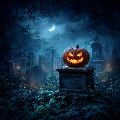Spooky Halloween Night in a Mysterious Cemetery