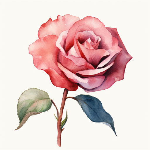 A watercolor painted rose on white background, folk-inspired
