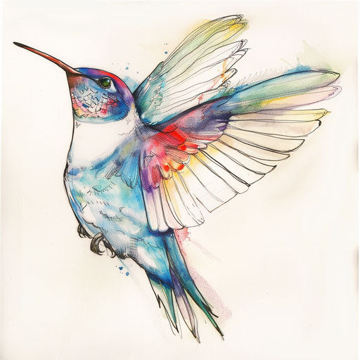 Delicate hummingbird tattoo with autism awareness colors