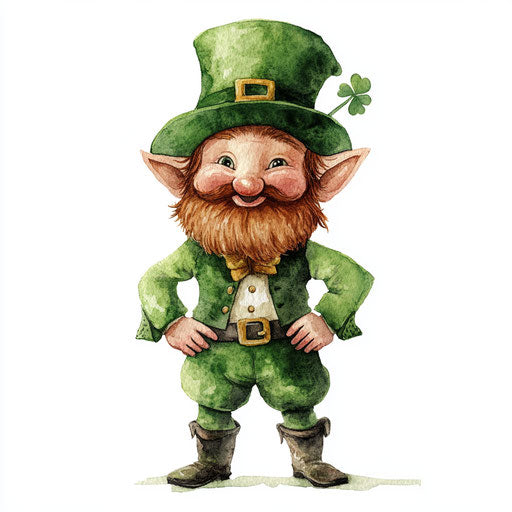 Watercolor leprechaun on white background, detailed & realistic