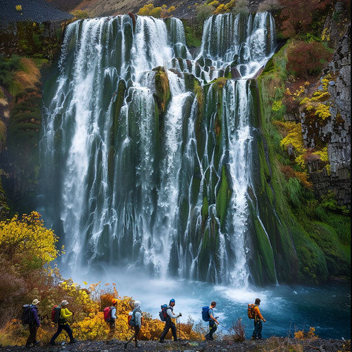 Burney Falls, California, with adventurous hikers