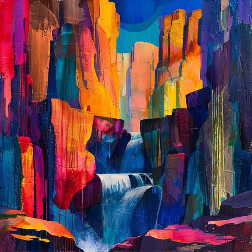 Angel Falls with abstract rock formations and bold colors