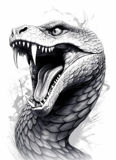 Cobra tattoo design idea, snake sketching, black and white illustrations