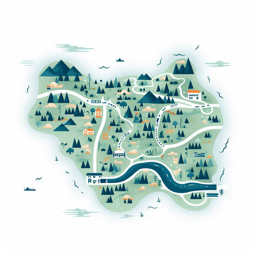 Map graphic in the minimalist style on white background