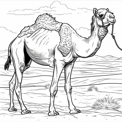 Camel walking on plain for coloring