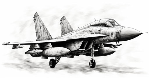 Soviet military fighter jet meticulous inking style 19:10