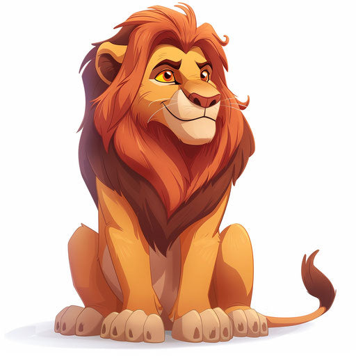 Cartoon lion in photo realistic style on white background