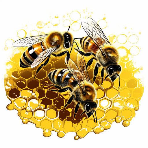 Vector illustration of bees on apiaries with honeycombs