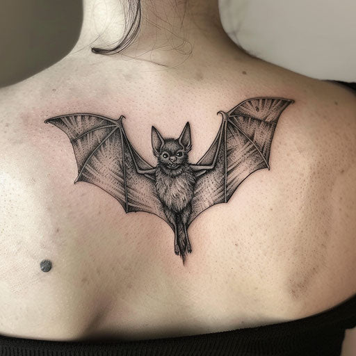 Classic vampire bat tattoo, wings spread wide