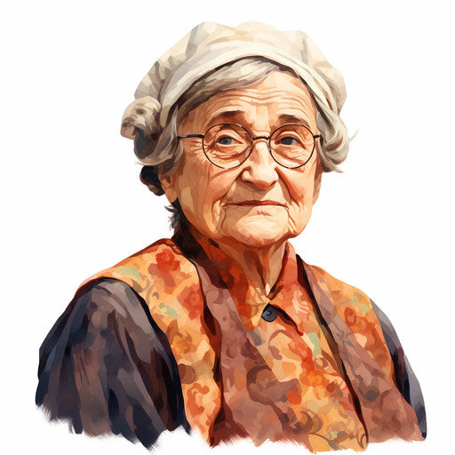Grandma clipart in the style of an oil painting, on a white background