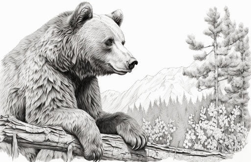 Bear tree coloring page, watercolorist style, lovely poses