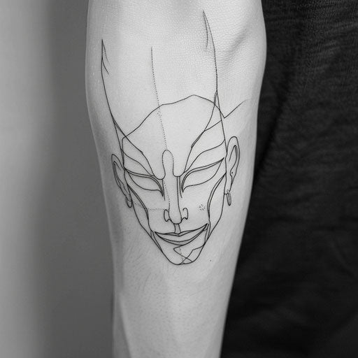 Minimalist sketch of Hannya mask in sleek black lines