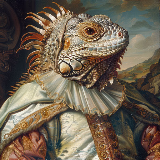 Noble portrait of an iguana in Renaissance style