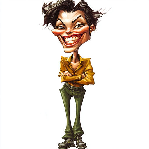 Humorous caricature of a tall caricature with human characteristics