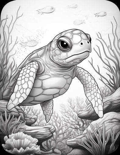 Cute sea turtle coloring page for kids