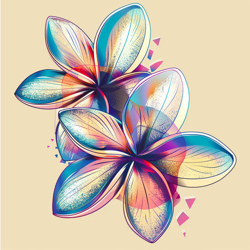 Futuristic flat tattoo sketch of frangipani with metallic effects