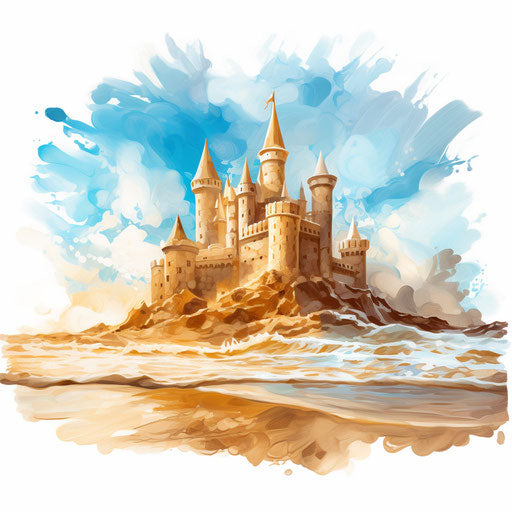 Sandcastle clipart in Oil painting style