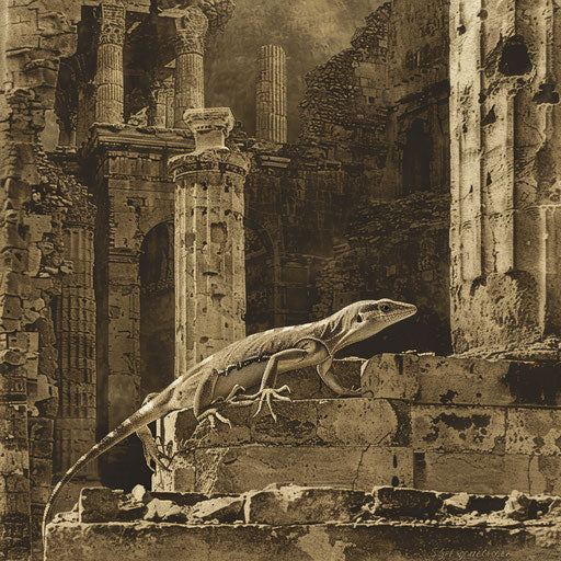 Anole lizard exploring ancient ruins
