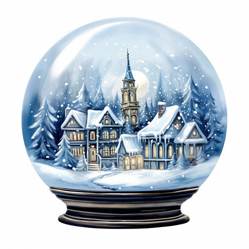 Snow globe clipart in the style of Impressionistic Art