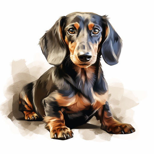 Dachshund artwork in the style of Oil painting, on a white background