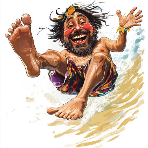 Humorous beach caricature with human characteristics