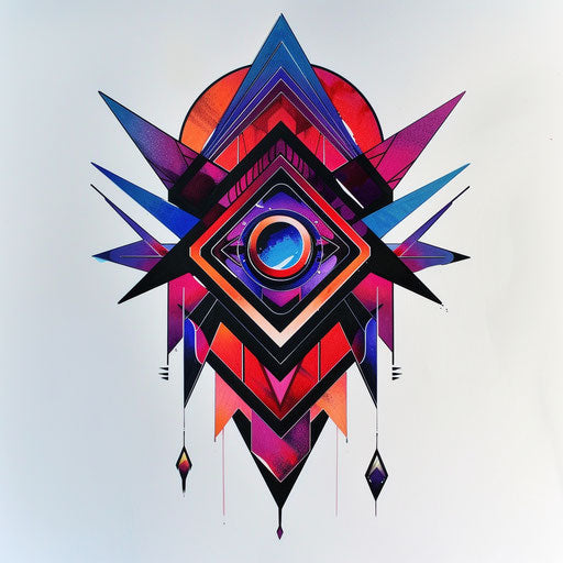 Vibrant flat tattoo sketch of an obsidian-themed geometric design