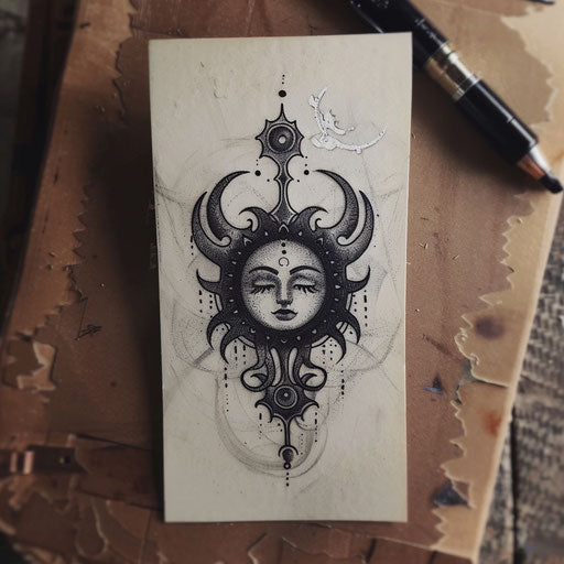 Flat cultural tattoo sketch of an ancient symbol representing dreams from folklore