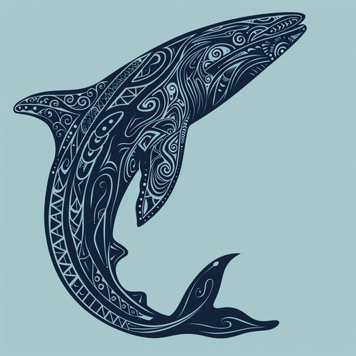 Flat tattoo sketch of whale shark with intricate tribal patterns
