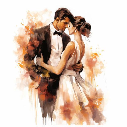 Wedding couple illustration in the style of Impressionistic Art, on white background