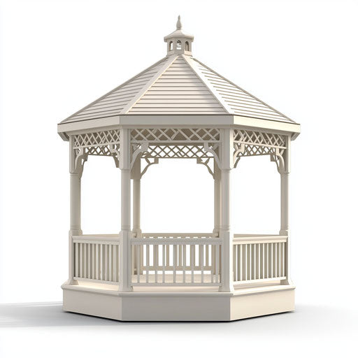 3D Gazebo in photo realistic style with flat white background, isolated clipart