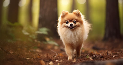 Elegant pomeranian dog in the woods