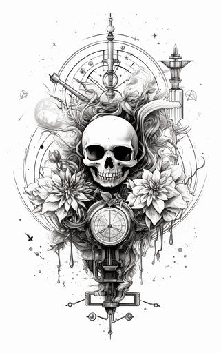 Astronaut space compass tattoo gothic dreamlike motifs