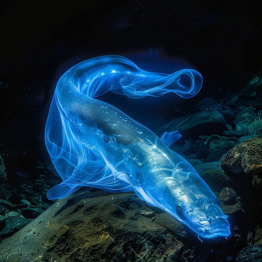 Electric eel emitting a faint blue glow