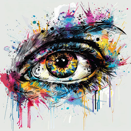 Artistic tattoo sketch of an eyeball with vivid abstract art